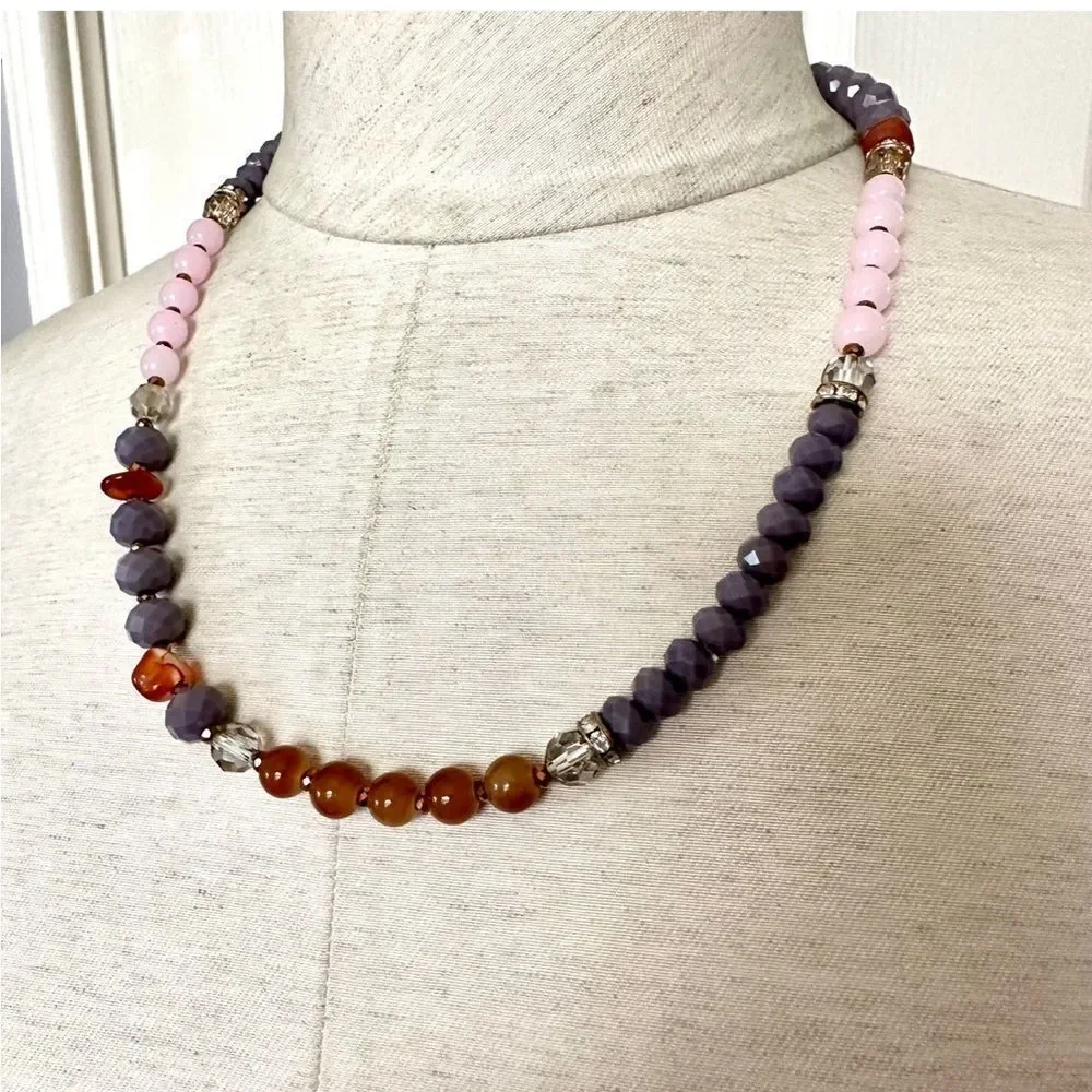Pink purple orange beaded necklace